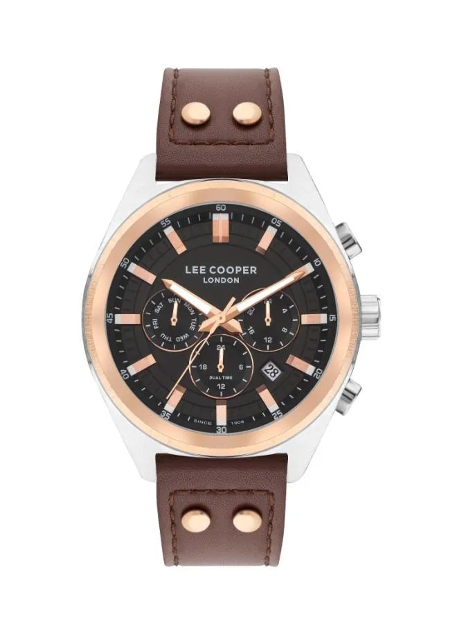 Lee Cooper Men's Multifunction Watch Analog, Black Dial Brown Leather Strap, LC07842.554