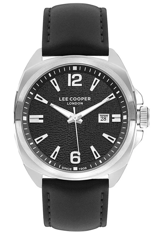 Lee Cooper Men's Watch Analog, Black Dial Black Leather Strap, LC07858.351