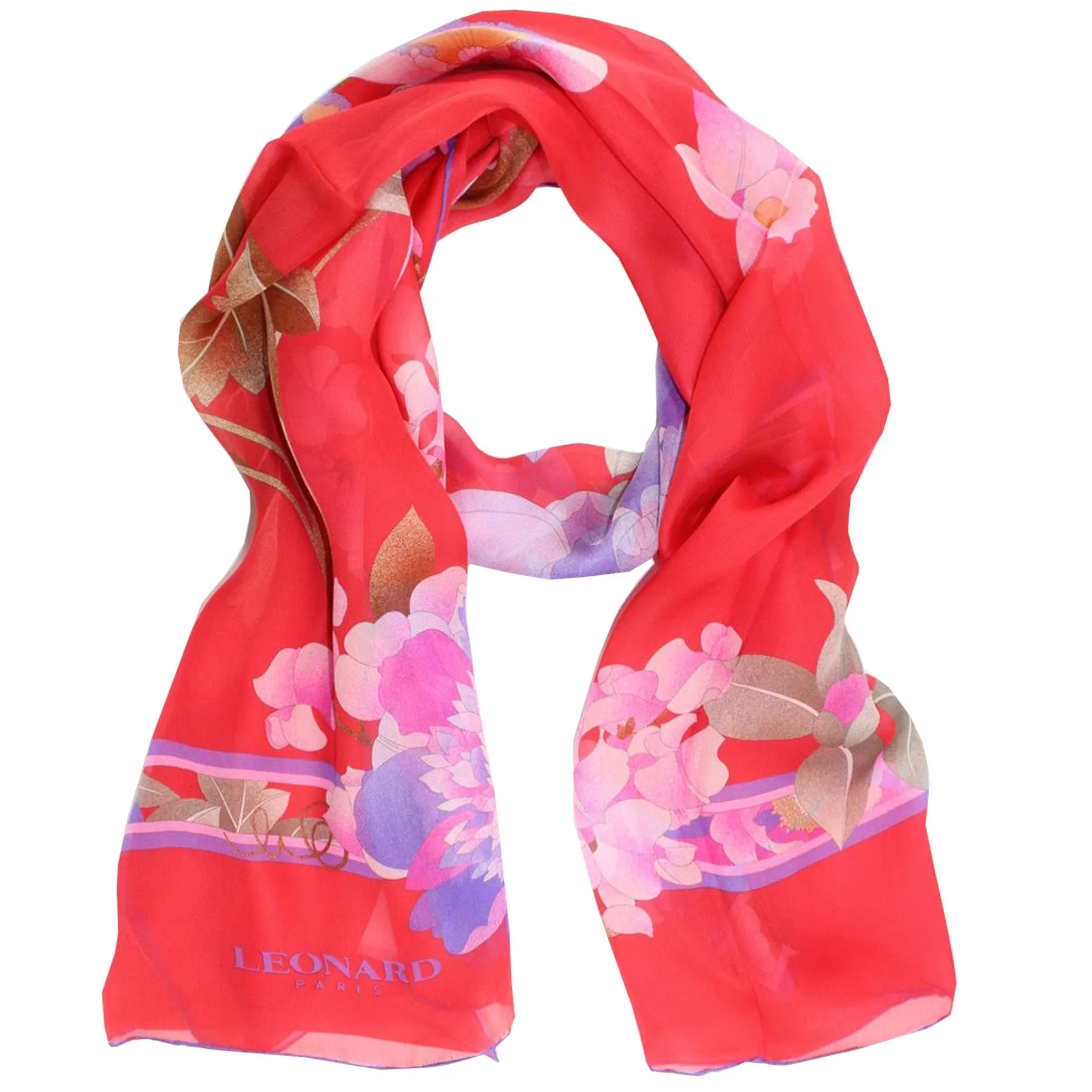 Leonard Paris Scarf Pink Lilac Floral Chiffon Silk Shawl FINAL SALE