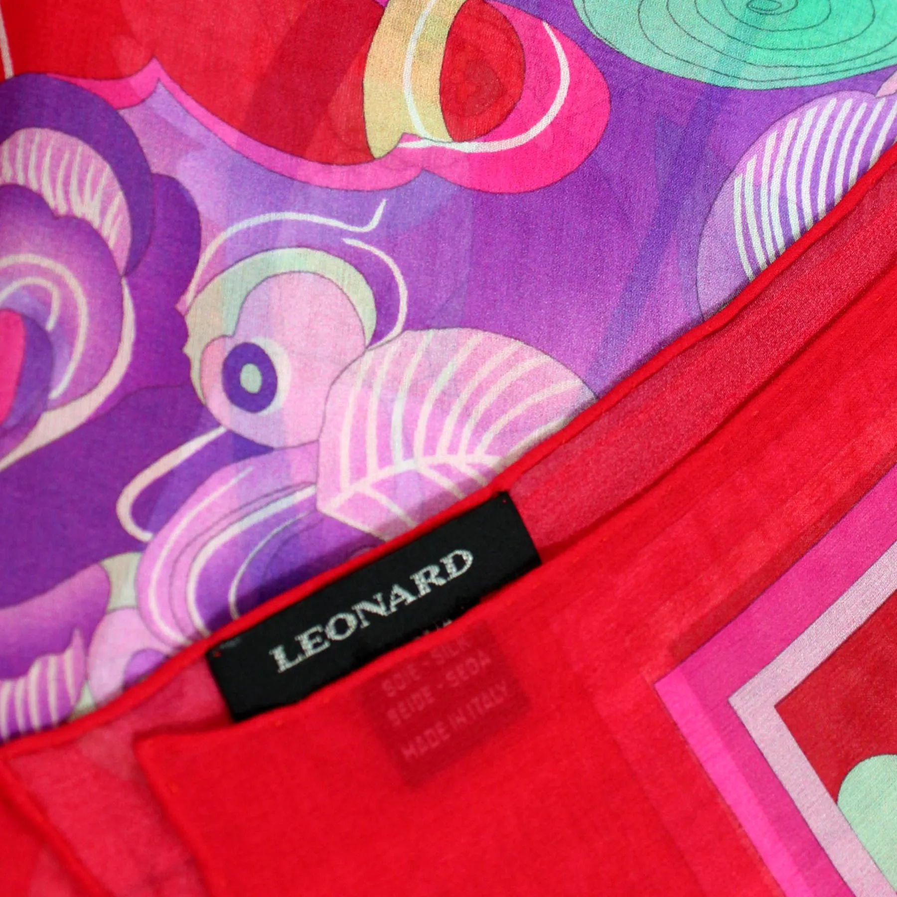 Leonard Paris Scarf Red Floral Design - Chiffon Silk Shawl SALE