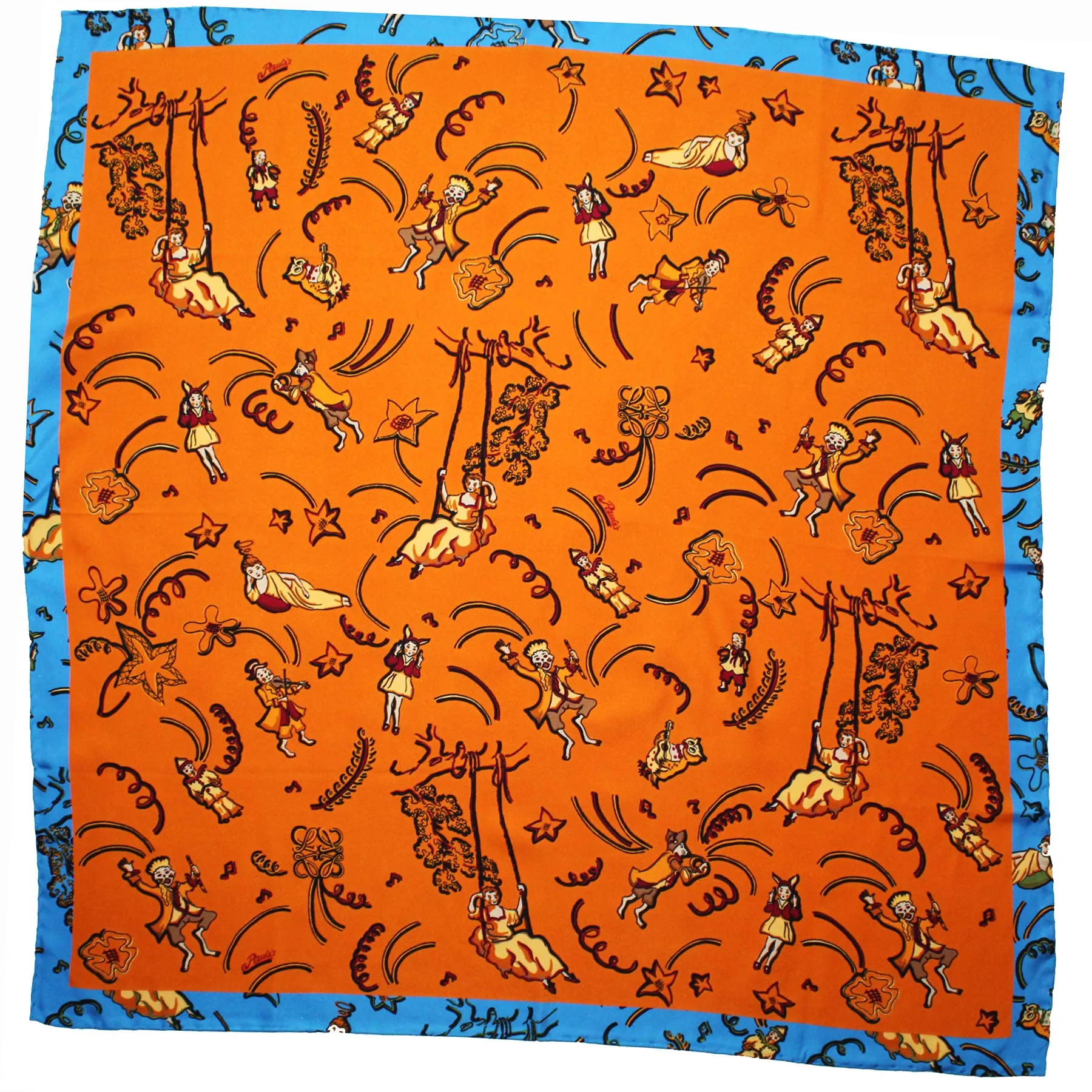 Loewe Madrid Scarf Orange Blue Design Paula's Ibiza - Large Twill Silk Square Scarf