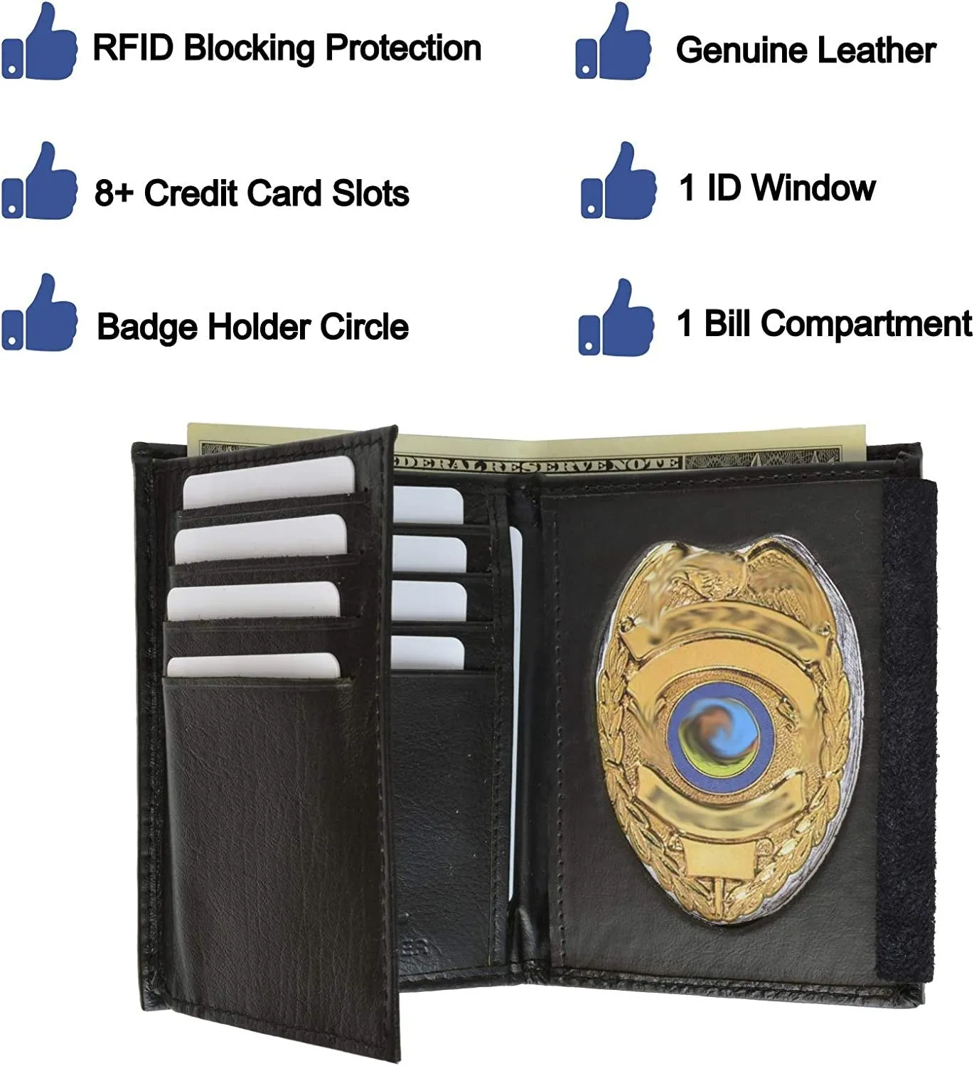 Marshal Tri Fold Police Wallet with Oval Badge Holder