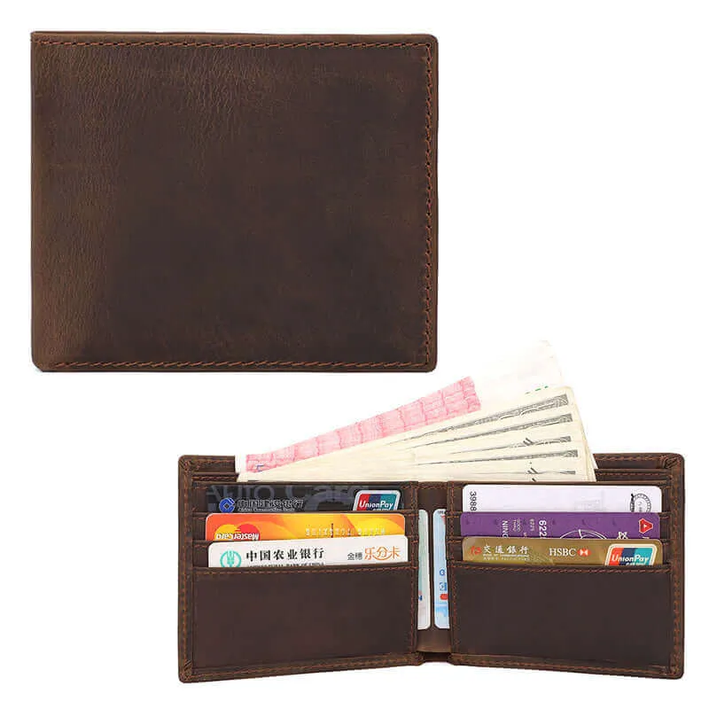 Men's Crazy Horse Leather Bifold Wallet NZ