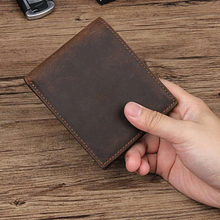 Men's Crazy Horse Leather Bifold Wallet NZ