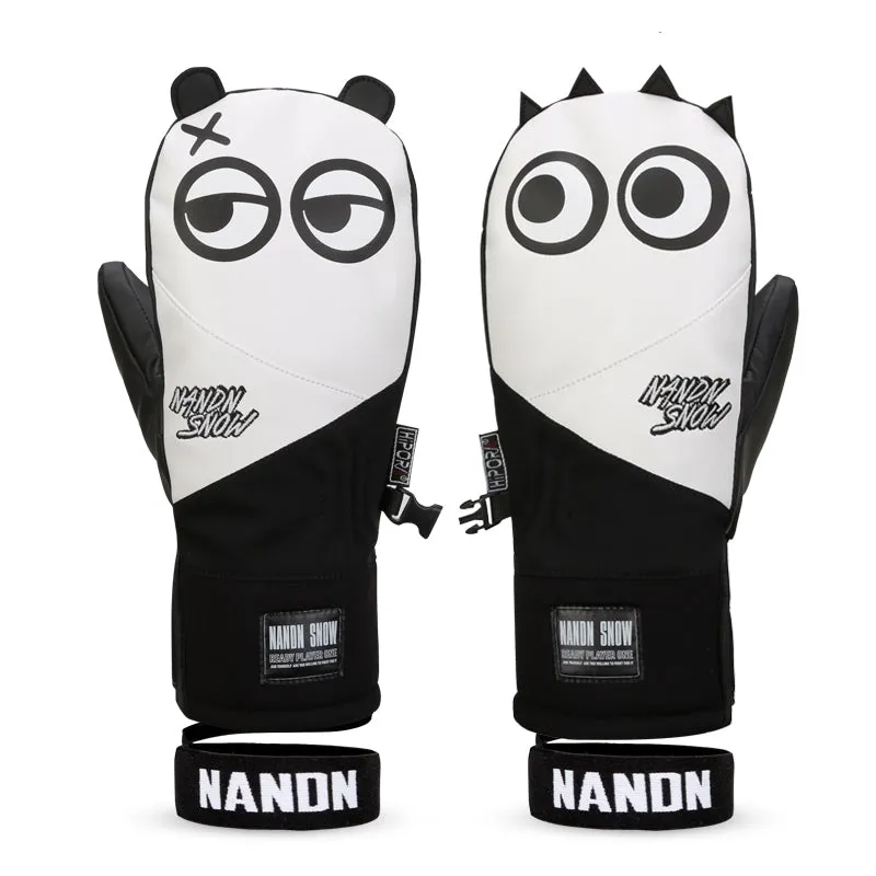 Men's Nandn Full Leather Snow Mascot Snowboard Gloves Winter Mittens