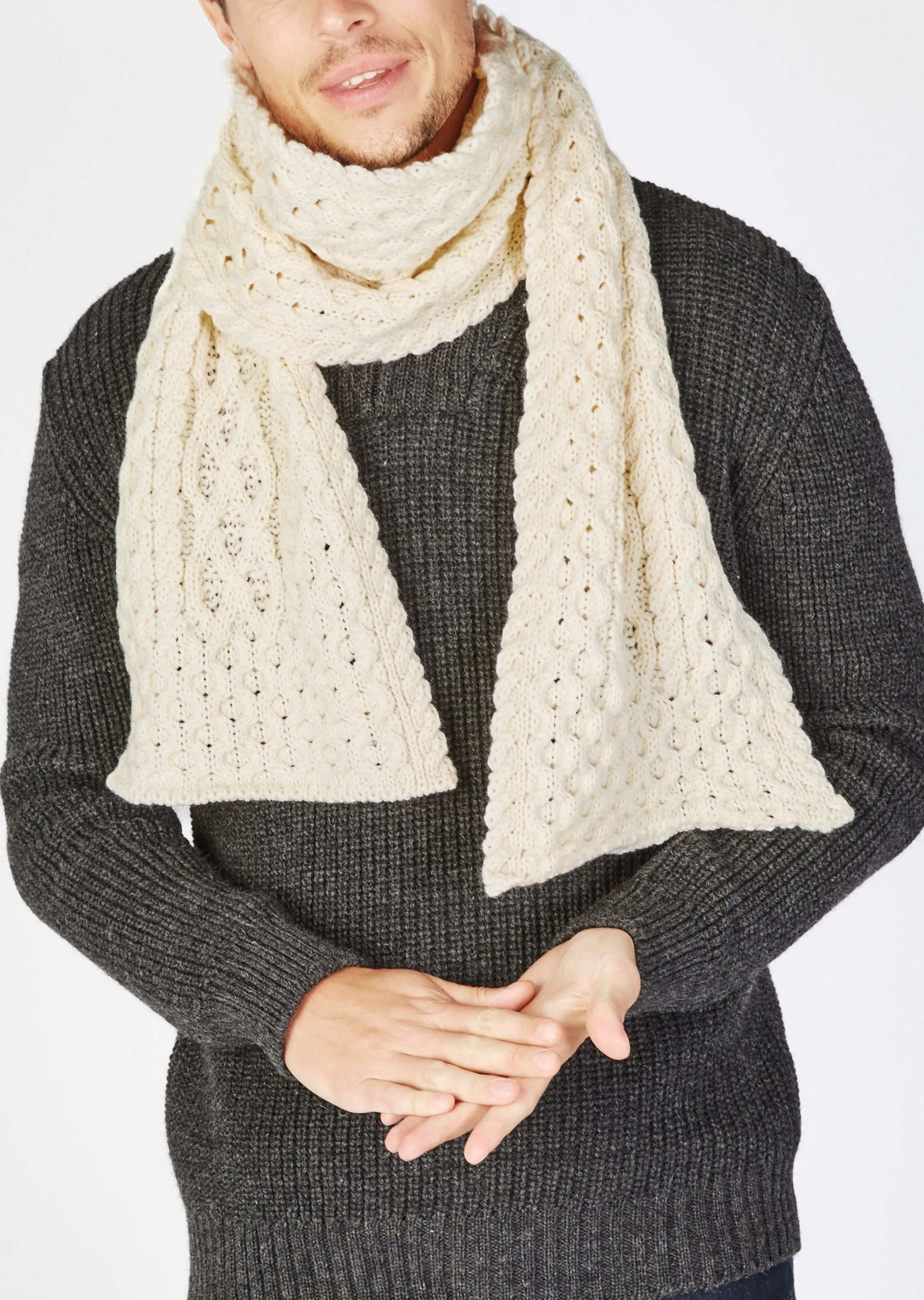 Merino Aran Scarf | Natural