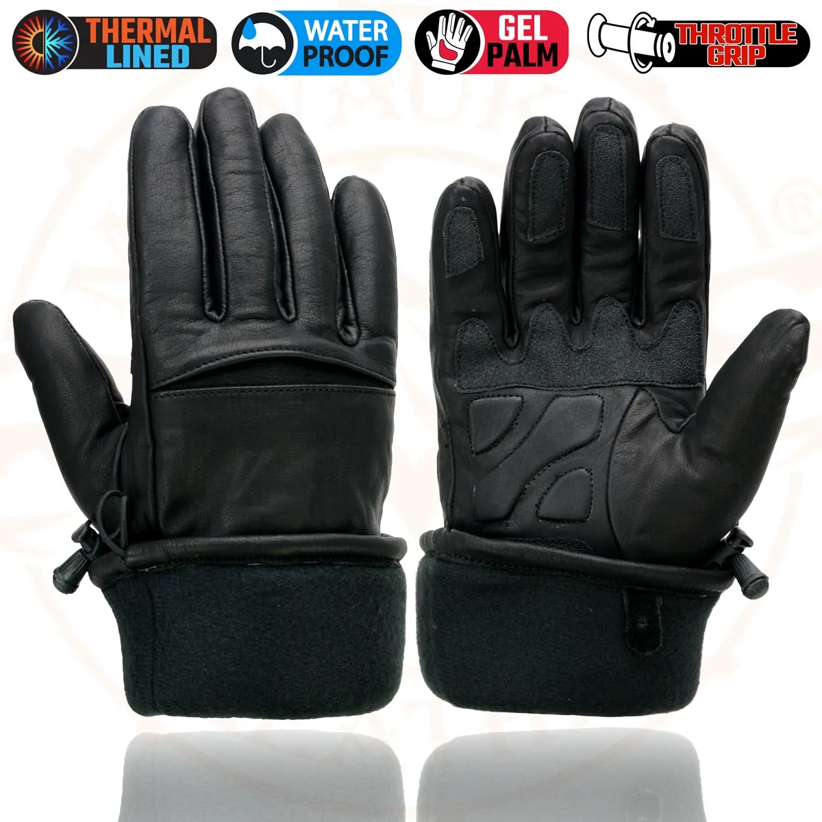 Milwaukee Leather Men's Black Gauntlet Motorcycle Hand Gloves-Black Leather Waterproof Gel Palm Soft Skin-SH292