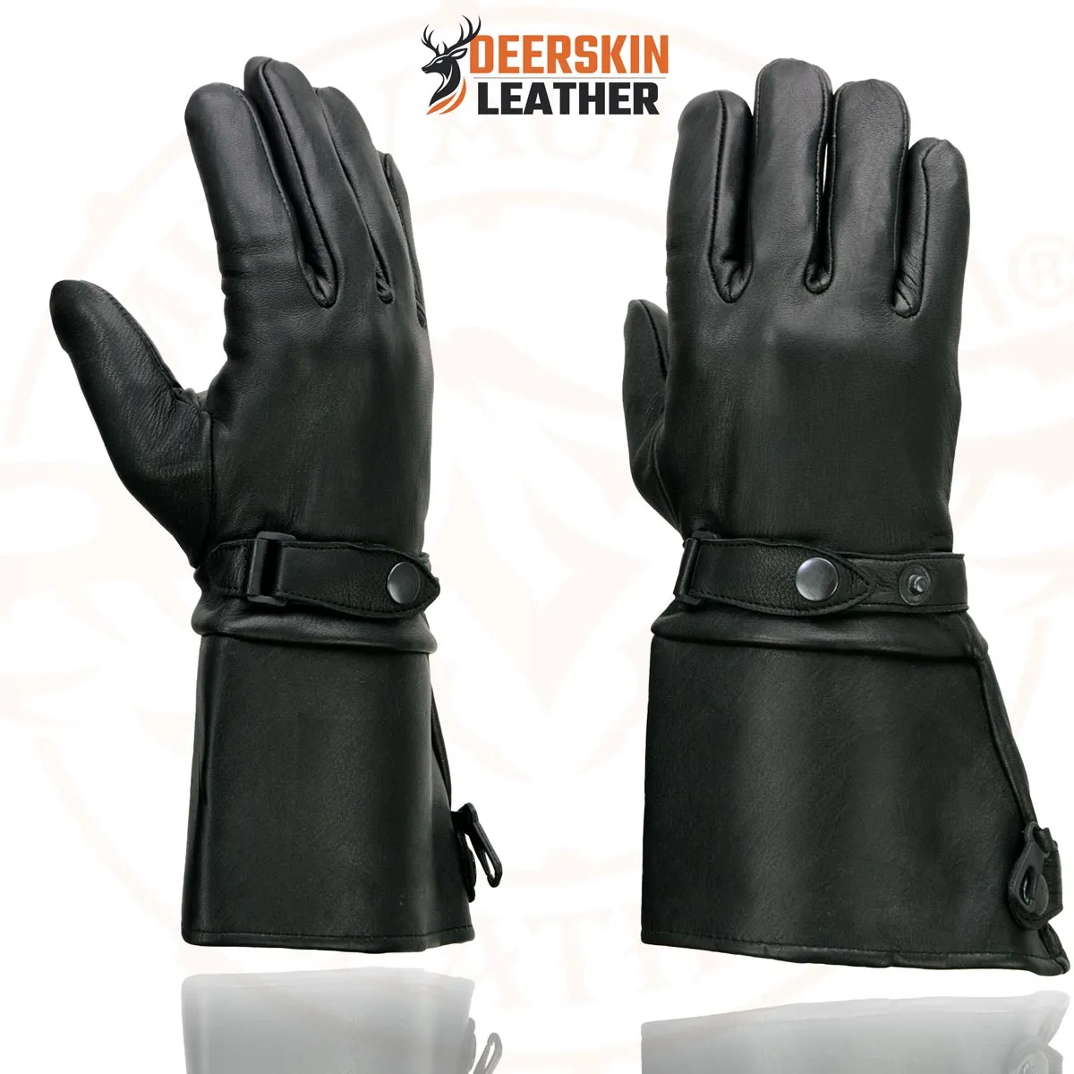 Milwaukee Leather Men's Gauntlet Motorcycle Hand Gloves- Deerskin Long Cuff with Snap Closure Thermal Lined-SH857