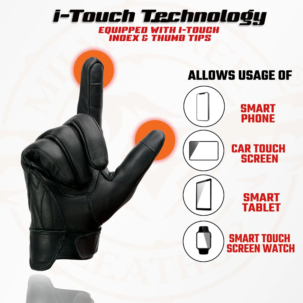 Milwaukee Leather MG7502 Men's Black Leather ‘Cool-Tec’ with i-Touch Screen Compatible Gel Palm Motorcycle Hand Gloves