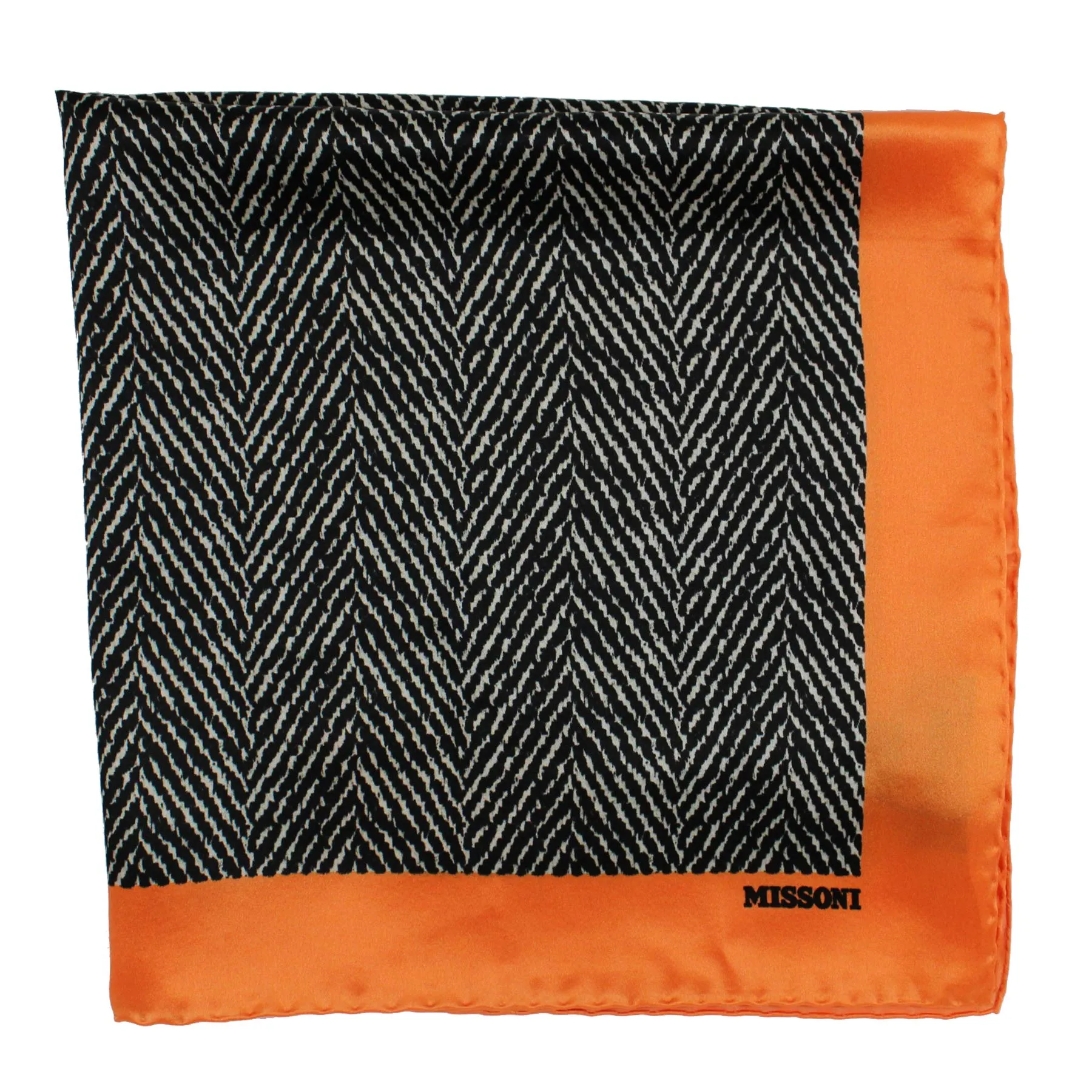 Missoni Small Silk Scarf Black Herringbone Orange SALE