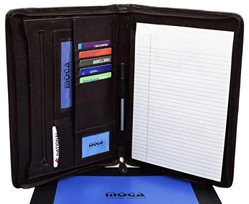 Moga Genuine Leather Travel Writing Pad Portfolio Business Case with Tablet Sleeve