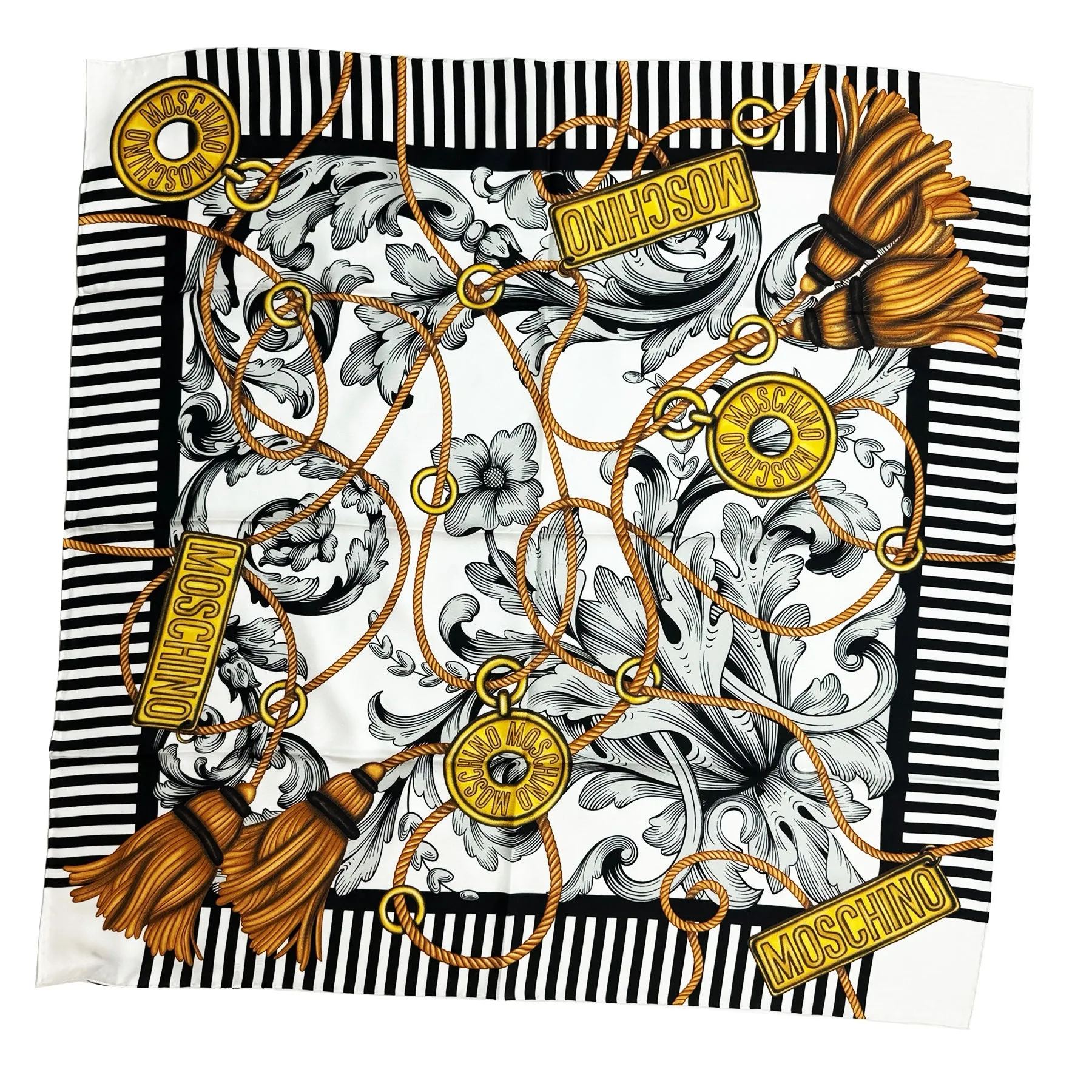 Moschino Scarf Black White Gold - Square Silk Foulard - 2024 Collection