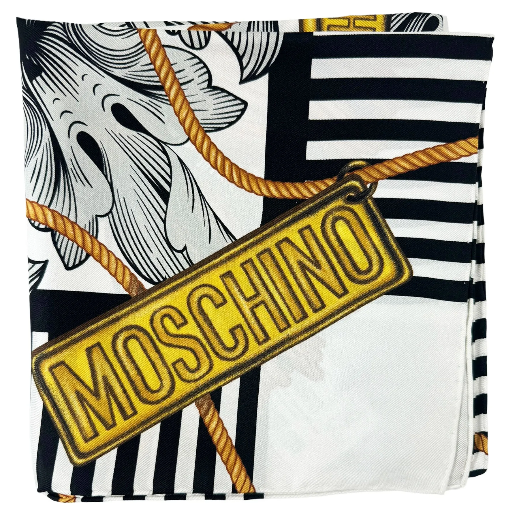 Moschino Scarf Black White Gold - Square Silk Foulard - 2024 Collection