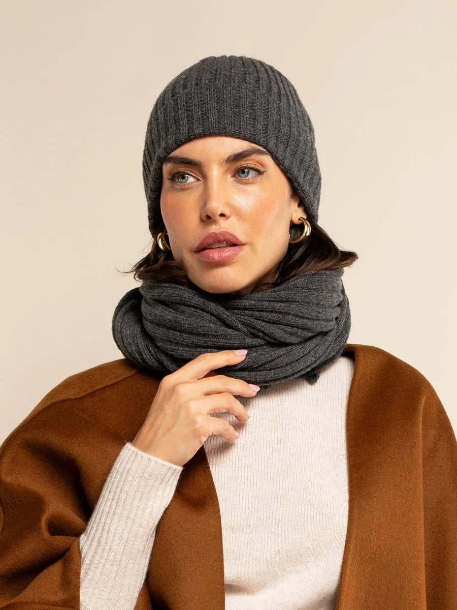 Napoli (dark grey) - 100% cashmere ribbed scarf (unisex)