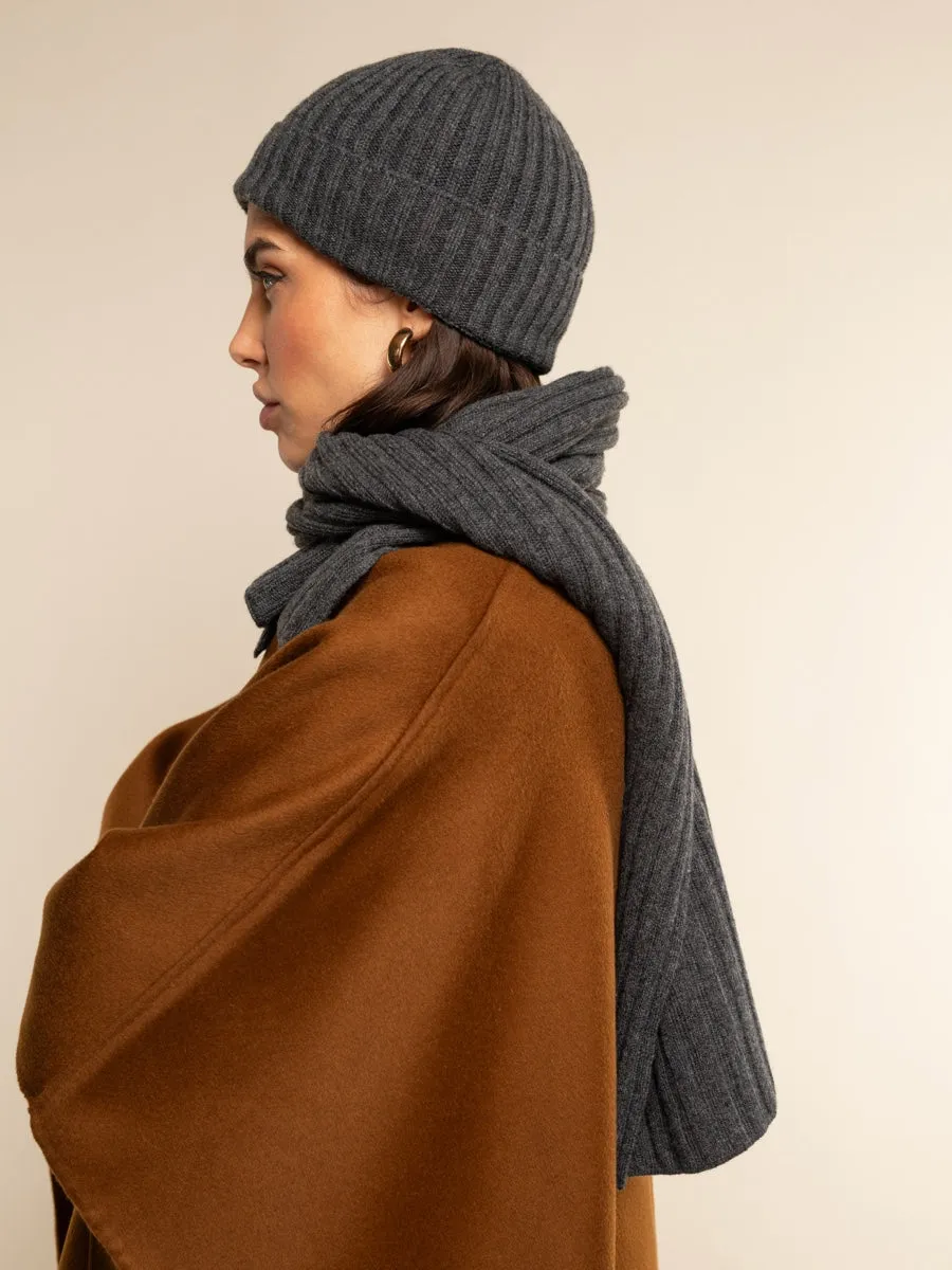 Napoli (dark grey) - 100% cashmere ribbed scarf (unisex)