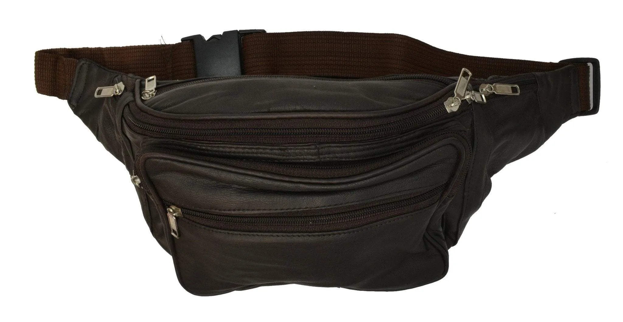 New Design Large Multi Zippered Genuine Leather Fanny Pack Waist Bag 041