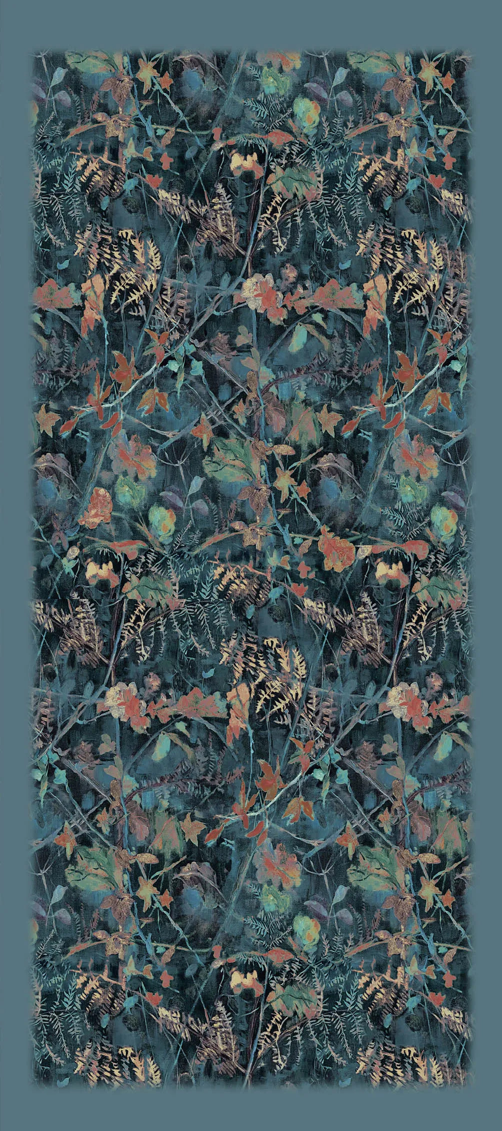 Oak Leaves Teal Wool Silk Scarf