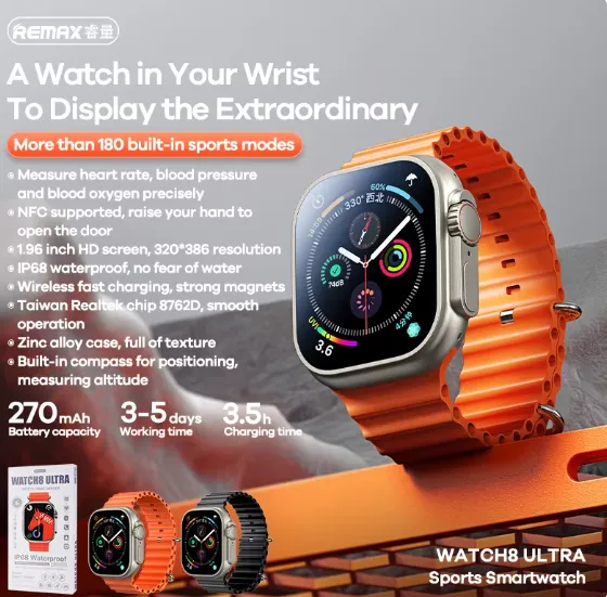 Remax Smart Watch WATCH8 ULTRA Sport Version Smart Bracelet NFC Bluetooth for Android and Apple Phone