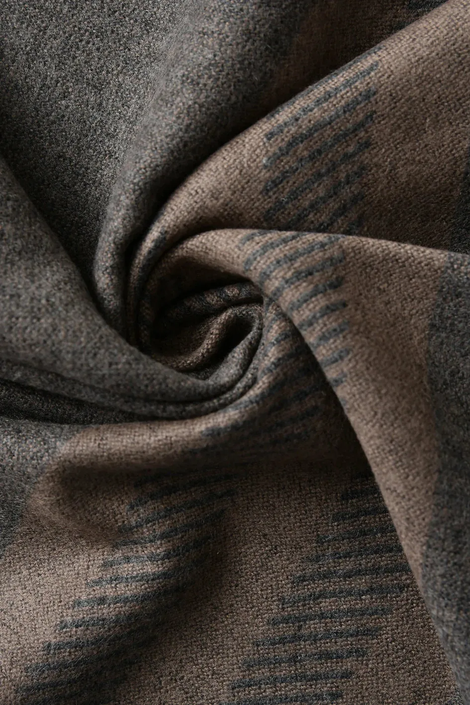 Reversible Stripe / Check Print Frayed Scarf - Khaki Brown