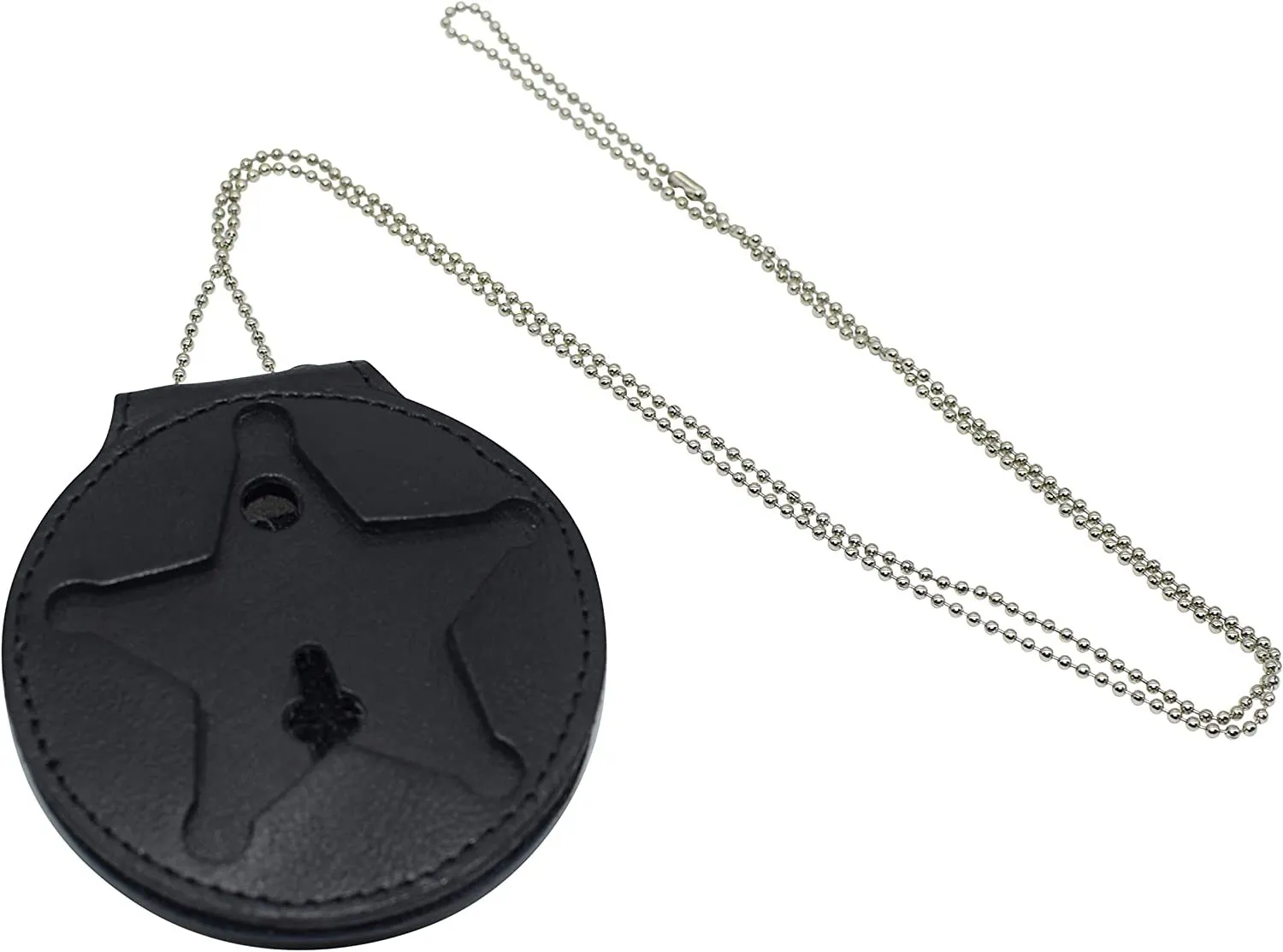 RFID Blocking Leather Shield Wallets Florida Sheriff Five-Point Star Badge Holder and Neck Chain Black