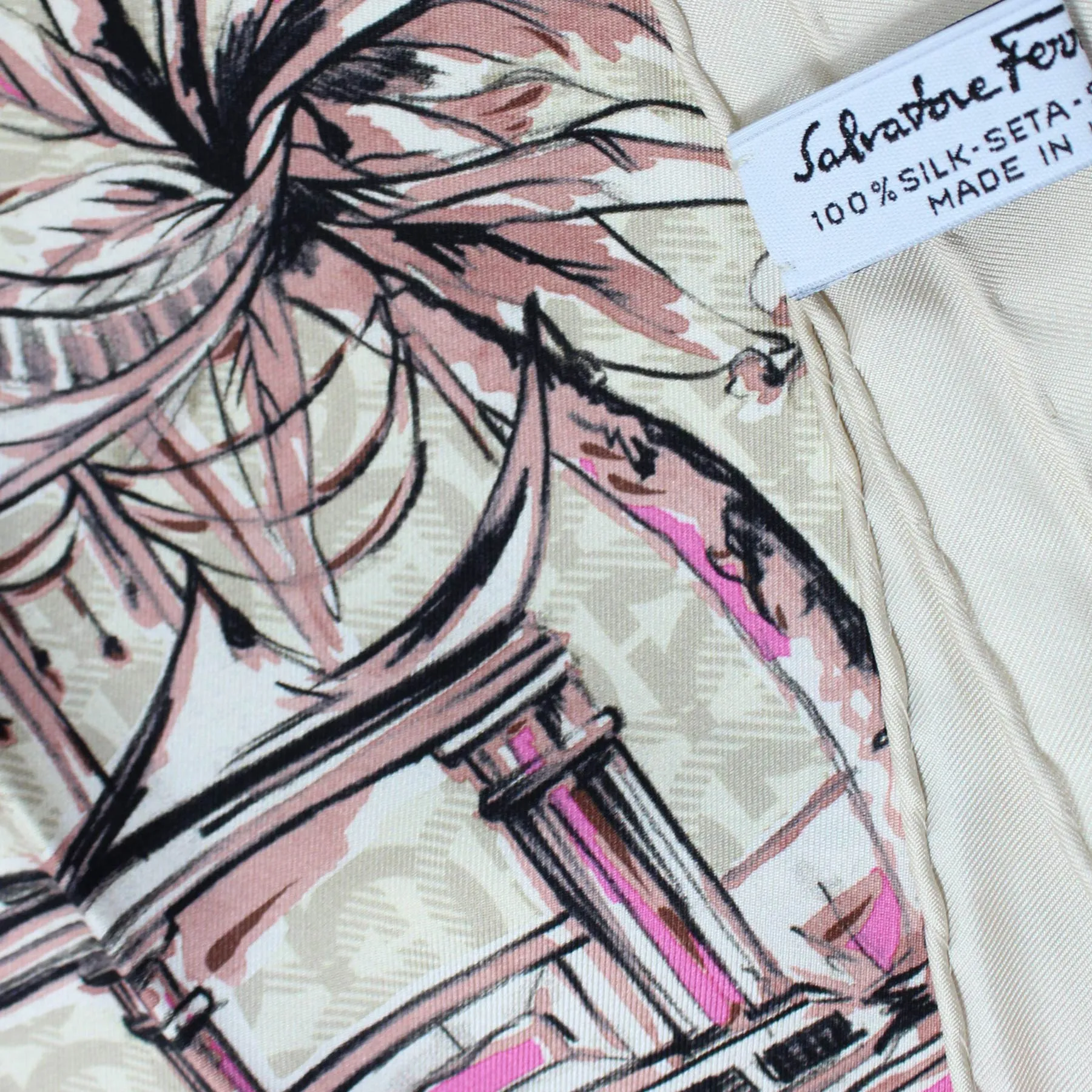 Salvatore Ferragamo Scarf Asian Print White Dust Pink - Twill Silk Foulard SALE