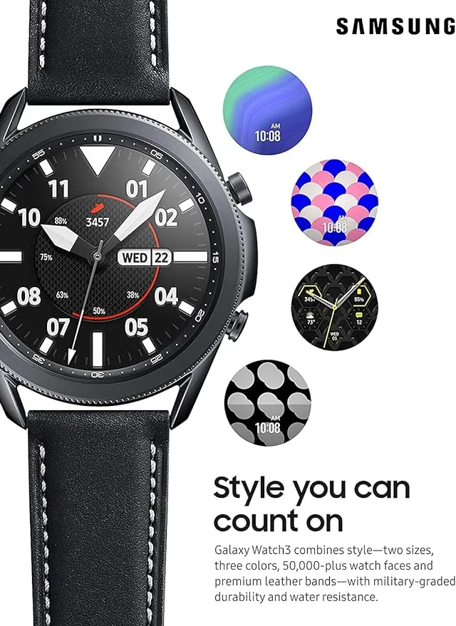 SAMSUNG Galaxy Watch 3 (45mm, GPS, Bluetooth) Smart Watch with Advanced Health Monitoring, Fitness Tracking, and Long lasting Battery - Mystic Black (US Version)