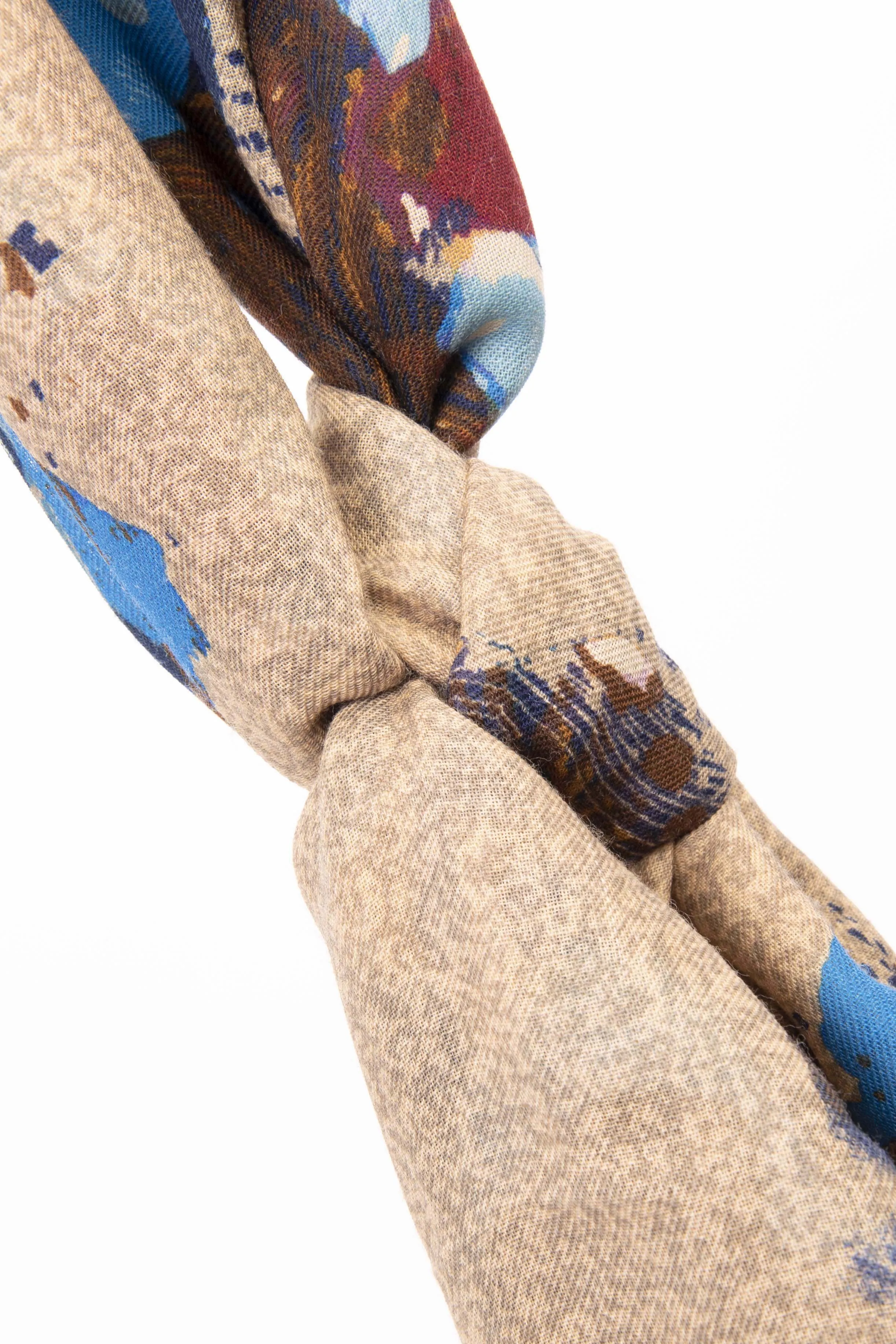 Sand Brown Pure Italian Wool Abstract Scarf