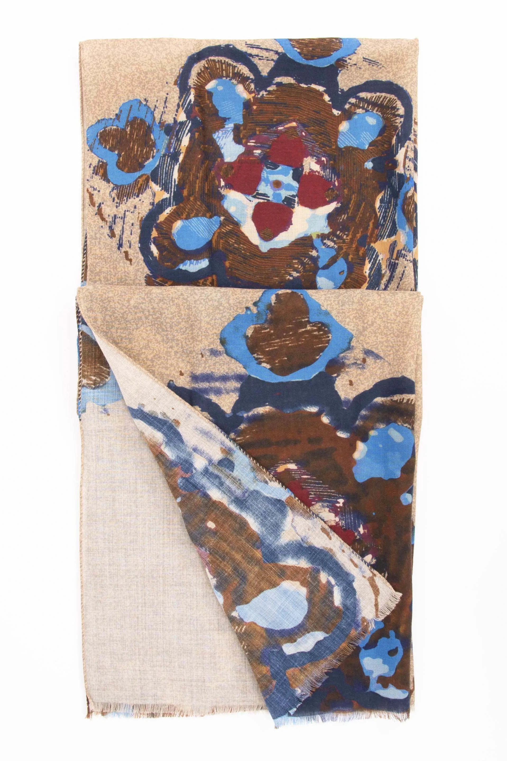 Sand Brown Pure Italian Wool Abstract Scarf