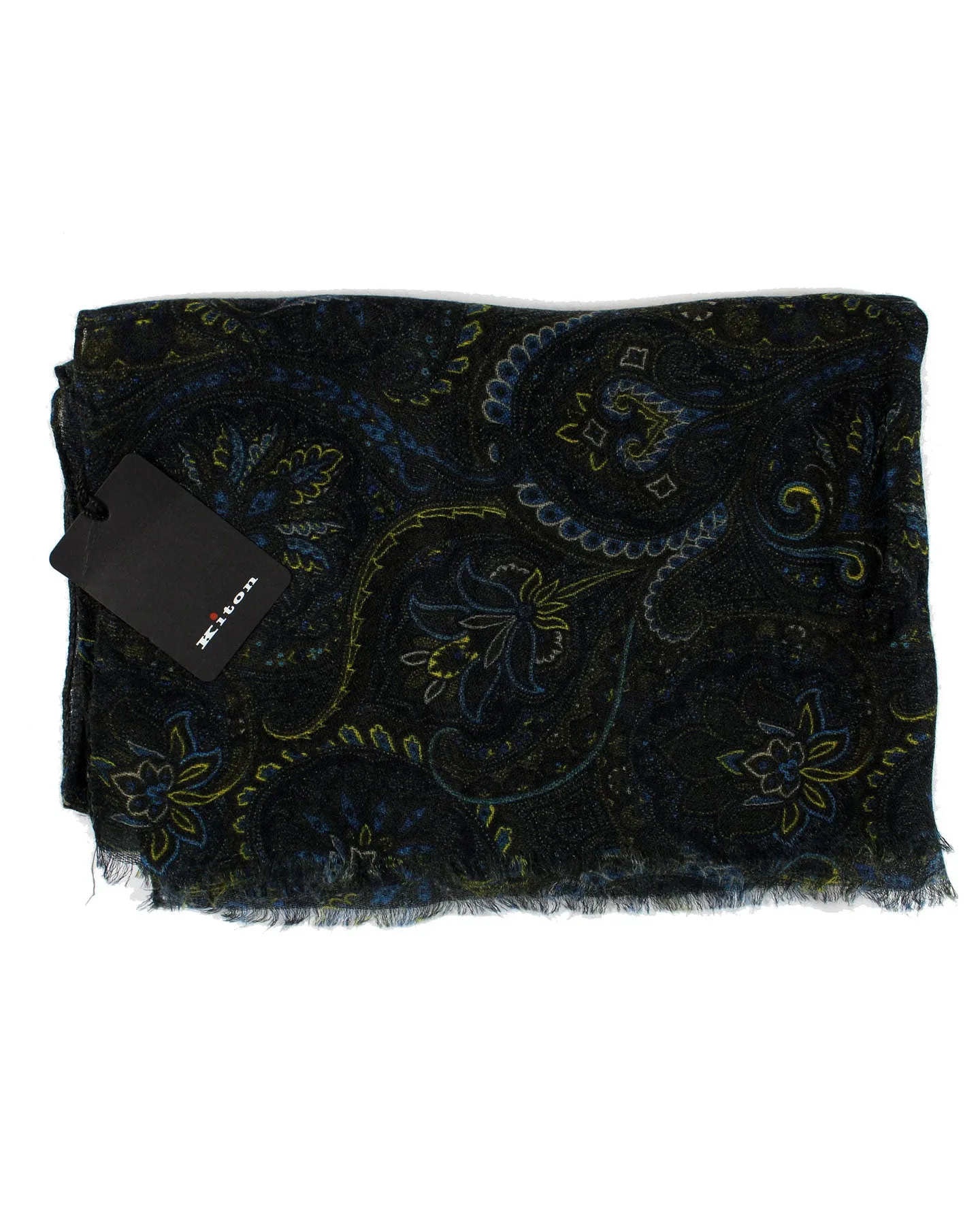 Sartorio Scarf Black Royal Blue Olive Ornamental - Luxury Cashmere Silk Shawl SALE