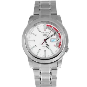 Seiko Men's Mechanical Watch Analog, White Dial Silver Stainless Band, SNKK25K