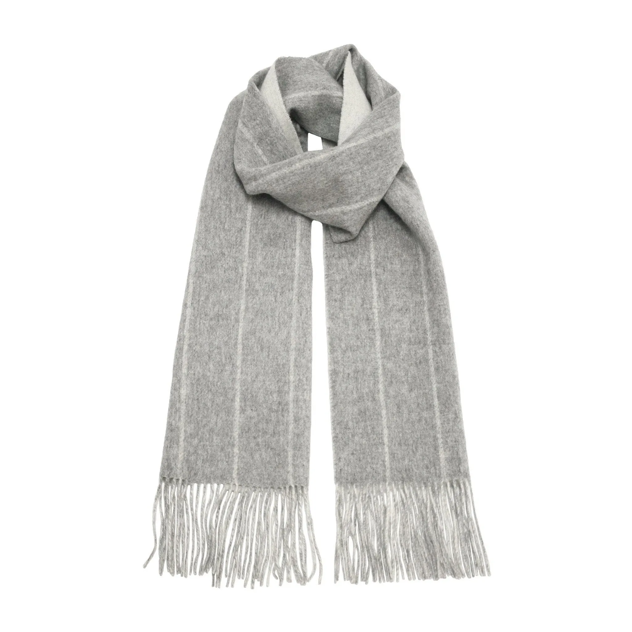 Silver Grey Woolwhite stripe Cashmere Woven Double Face Scarf