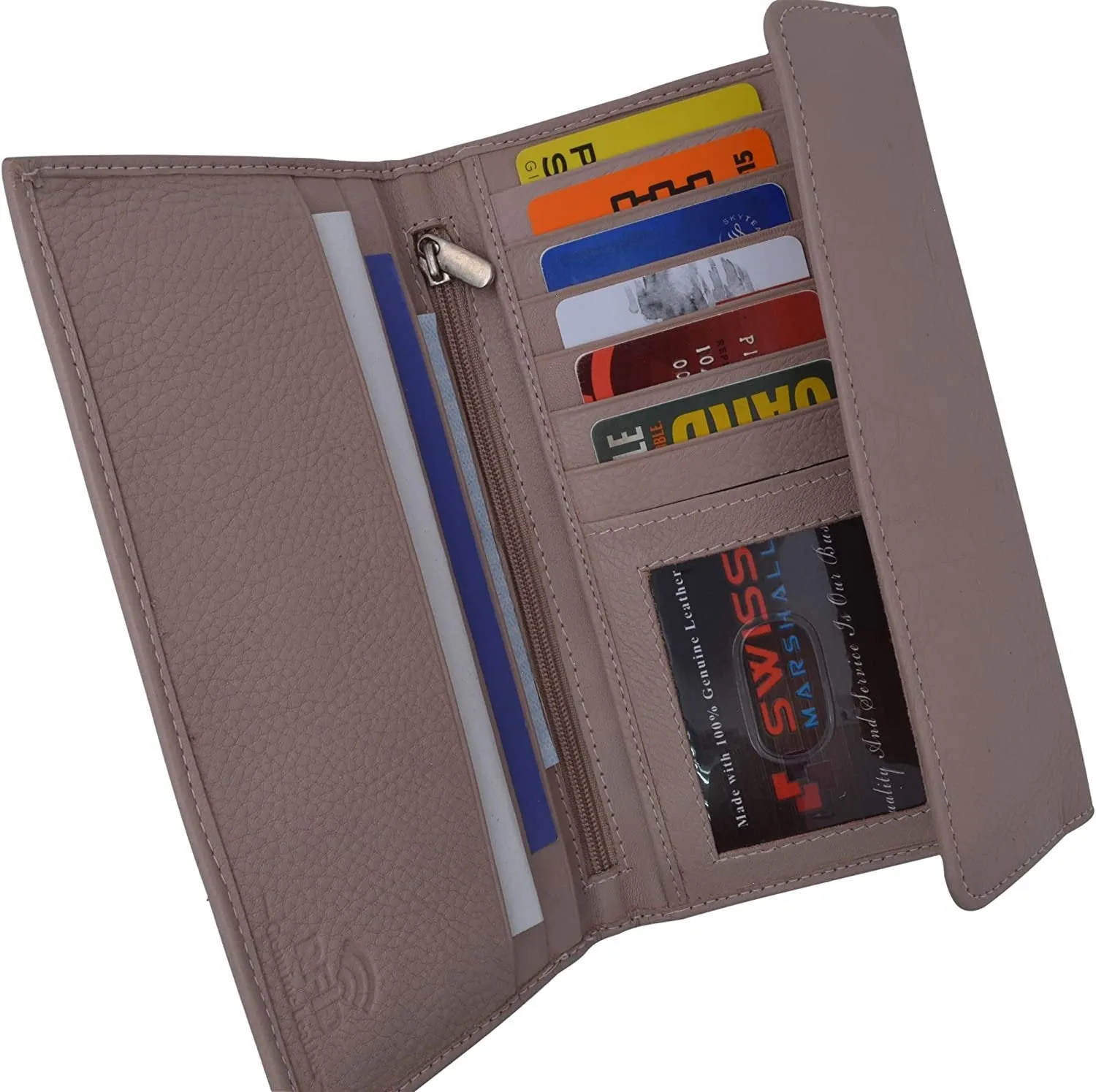 SWISS MARSHAL Ladies RFID Blocking Genuine Leather Long Clutch Credit Card ID Wallet