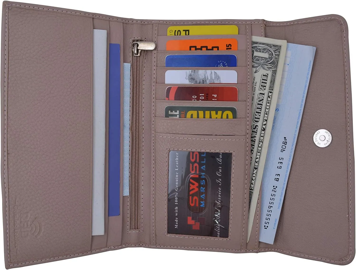 SWISS MARSHAL Ladies RFID Blocking Genuine Leather Long Clutch Credit Card ID Wallet