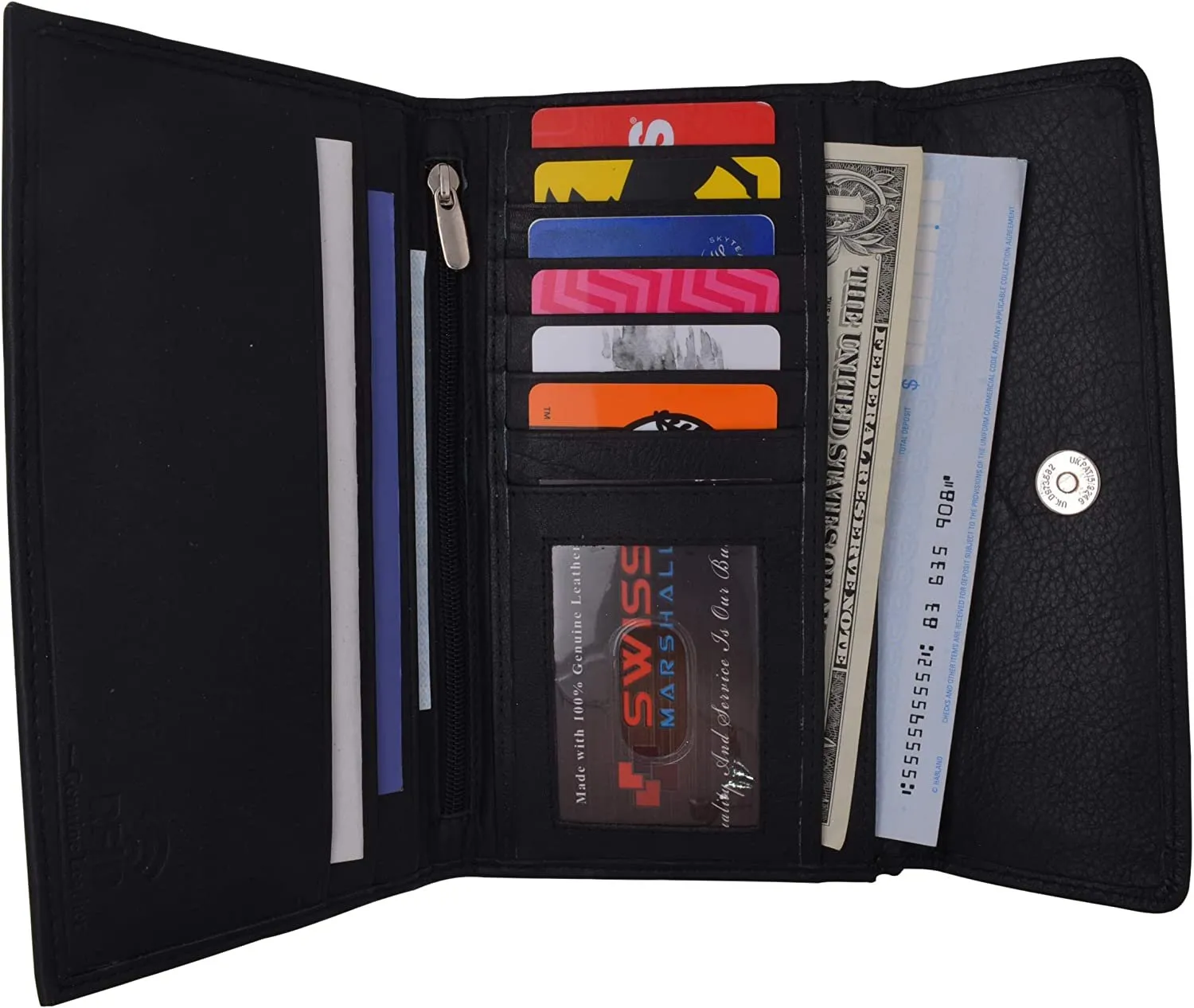 SWISS MARSHAL Ladies RFID Blocking Genuine Leather Long Clutch Credit Card ID Wallet