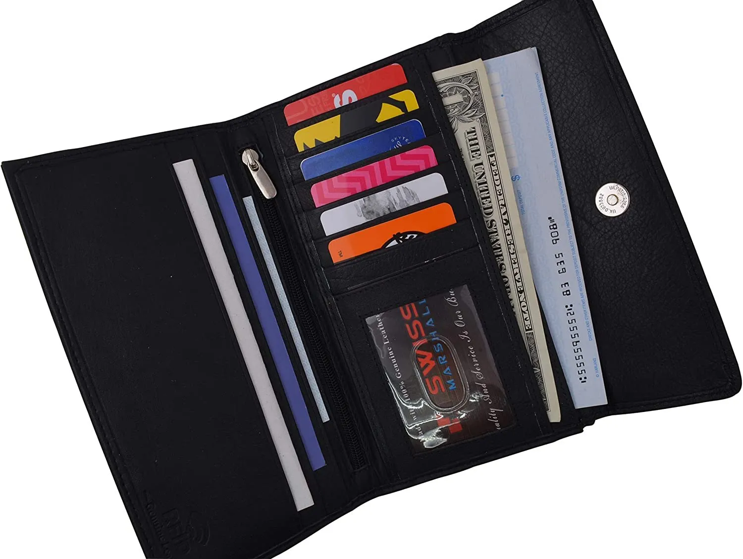 SWISS MARSHAL Ladies RFID Blocking Genuine Leather Long Clutch Credit Card ID Wallet