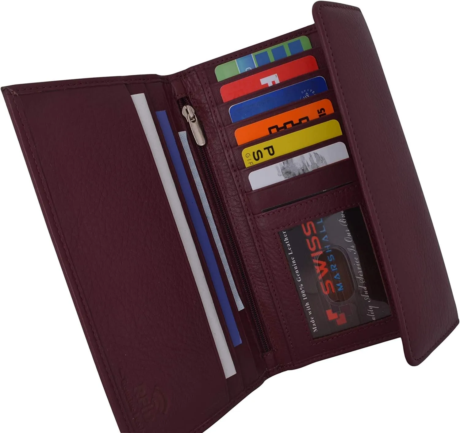 SWISS MARSHAL Ladies RFID Blocking Genuine Leather Long Clutch Credit Card ID Wallet