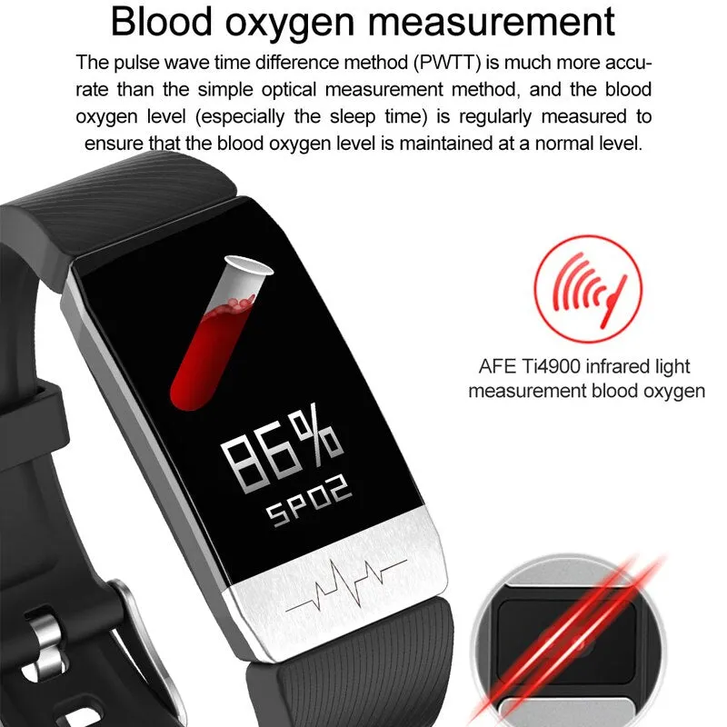 T1 Smart Watch Band With Temperature Immune Measure ECG Heart Rate Blood Pressure Monitor Weather Forecast Drinking Remind