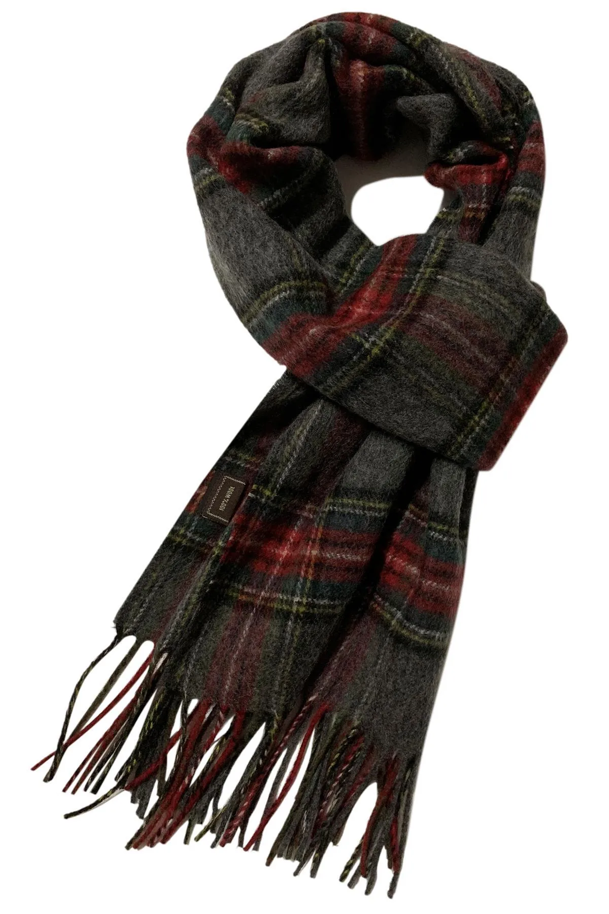 Tartan Wool Check Scarf - Burgundy