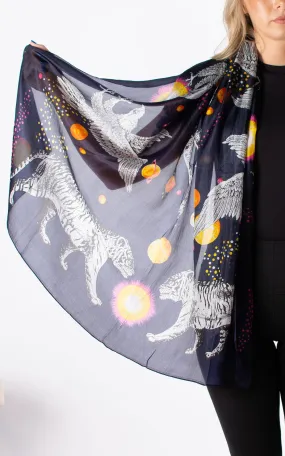 Tiger Eagle Snake Navy Silk Scarf