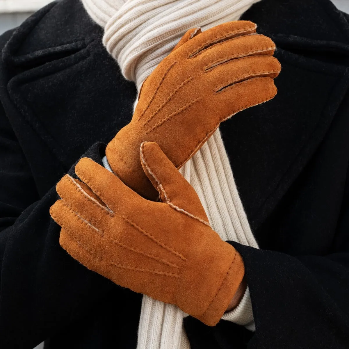 Tommaso - Italian suede leather gloves with luxurious natural sheep fur lining