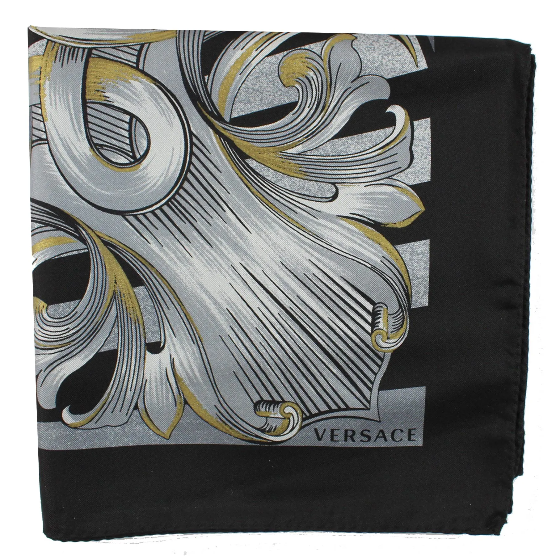 Versace Silk Scarf Black Gray Baroque & Medusa - Large Square Scarf SALE