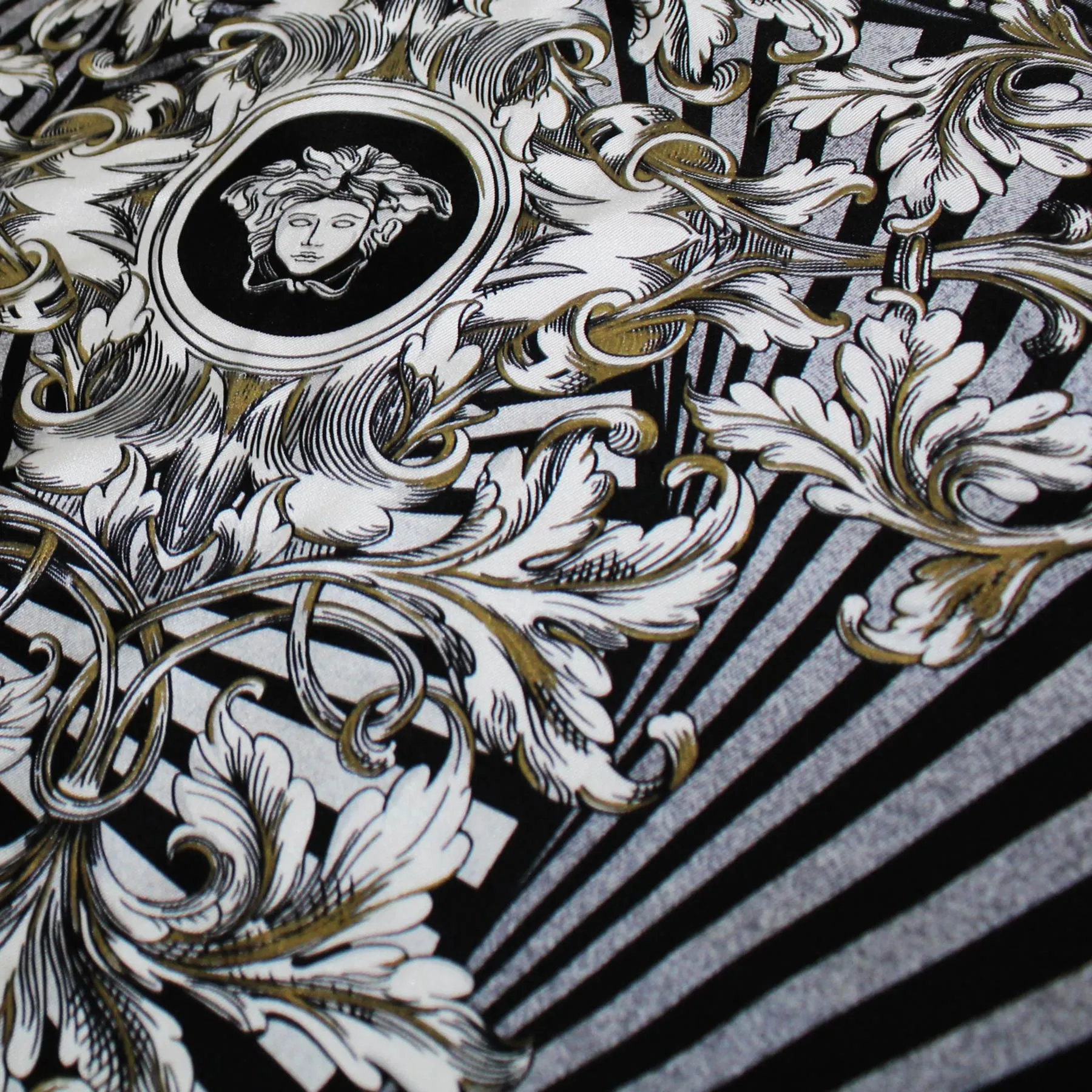 Versace Silk Scarf Black Gray Baroque & Medusa - Large Square Scarf SALE