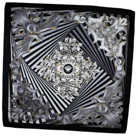 Versace Silk Scarf Black Gray Baroque & Medusa - Large Square Scarf SALE