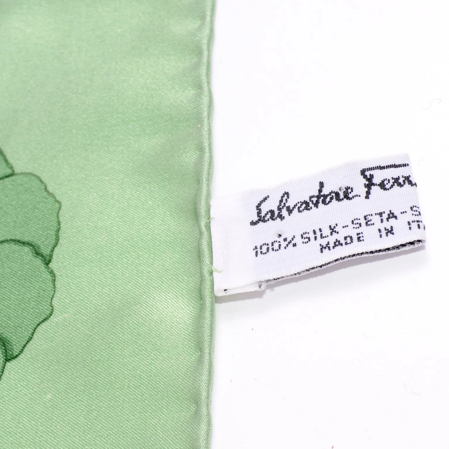 Vintage Salvatore Ferragamo Green Floral Silk Scarf