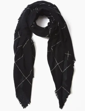 Windowpane Cashmere Scarf in Black