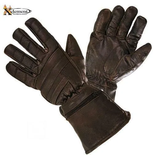 Xelement XG230 'Driving Retro' Men's Brown Leather Gauntlet Motorcycle Gloves